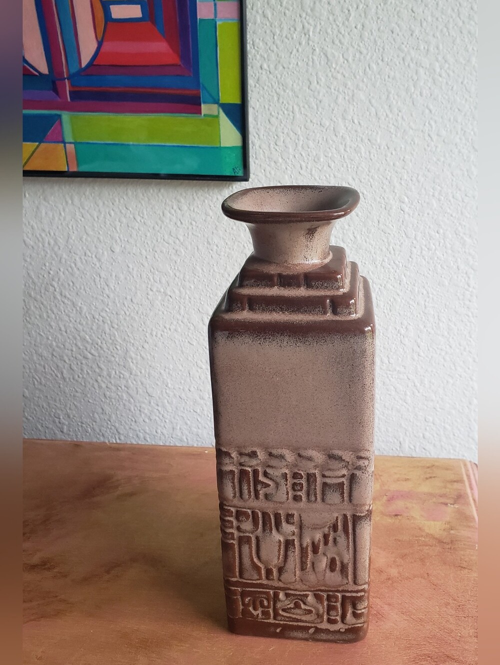 Vintage Frankoma Pottery 7JH Mayan Aztec Bottle Vase - MINT